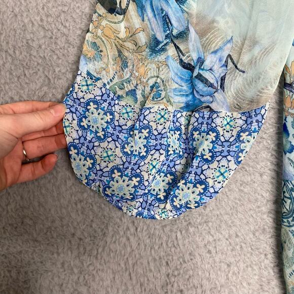 Anthropologie fig & Flower floral sheer blouse balloon sleeve geometric lace M - Picture 2 of 7